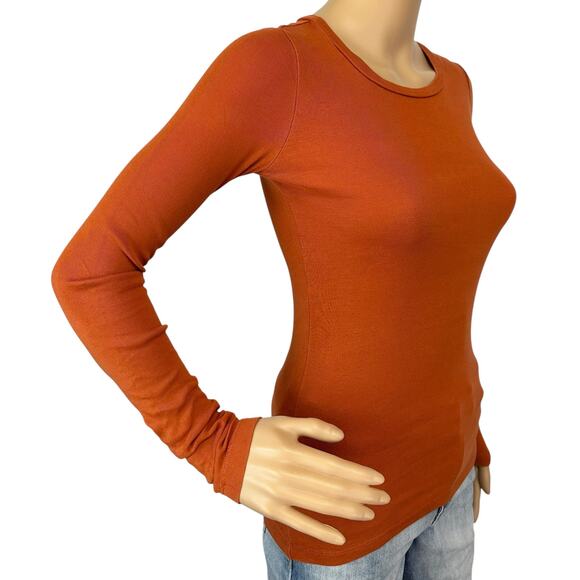 2/$30 J. Crew Slim Perfect Long Sleeve T-Shirt Deep Ember Orange Size XXS - Picture 4 of 14
